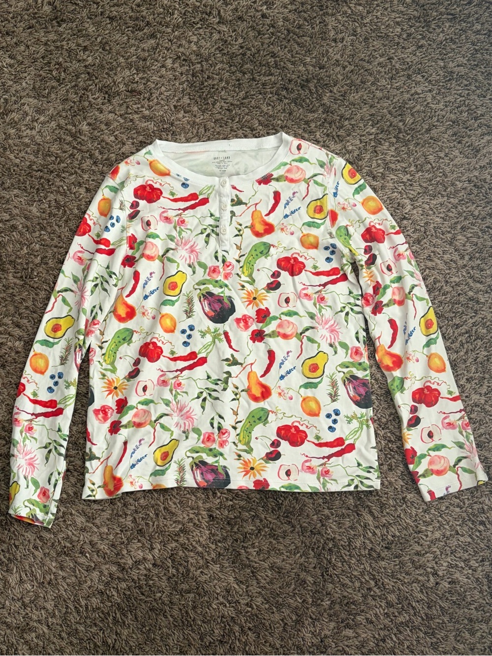 Women’s Hart + Land Long-Sleeve Fruit & Floral Print 100% Cotton Top Size Large